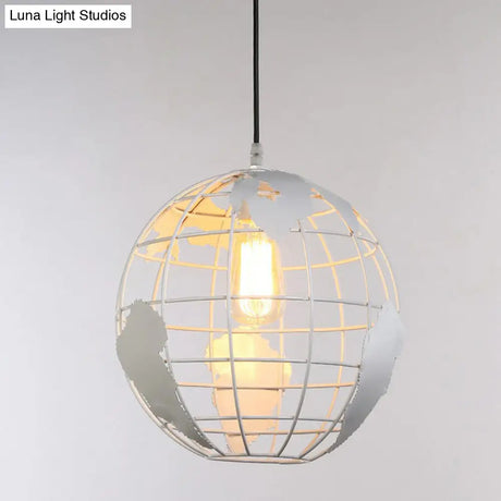 World Globe Pendant Light: Loft Style Single-Bulb Iron Hanging Lamp For Kids Bedroom