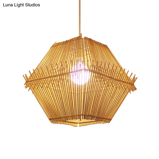 Woven Bamboo Hanging Ceiling Light - Contemporary 1-Head Wood Pendant With/Without Shade