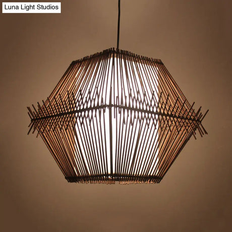 Woven Bamboo Pendant Ceiling Light - Contemporary 1-Head Wood Drop With/Without Shade