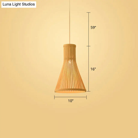 Woven Bamboo Pendant Light - Modern Single Wood Hanging Ceiling Fixture For Restaurants