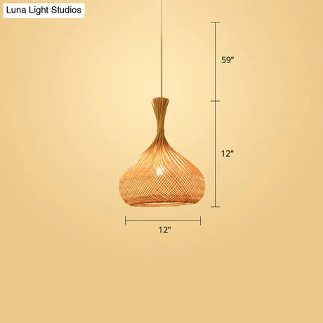 Woven Bamboo Pendant Light - Modern Single Wood Hanging Ceiling Fixture For Restaurants