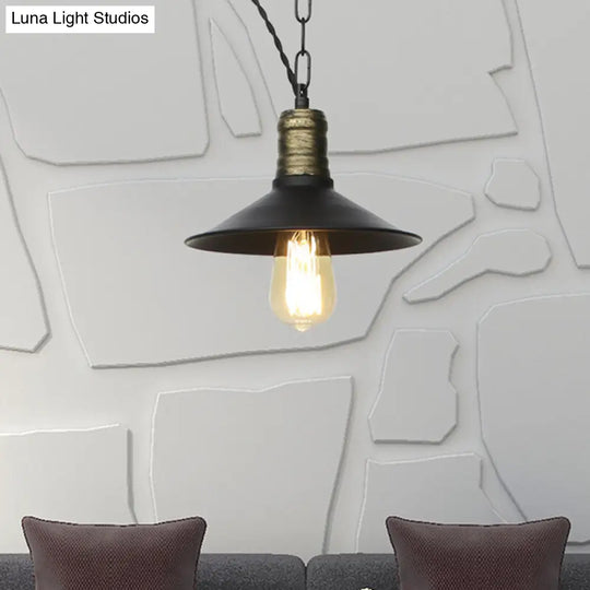 Wrought Iron Black Pendant Light - Retro 1-Light Hanging Fixture For Living Room (7/8.5/10 Width)