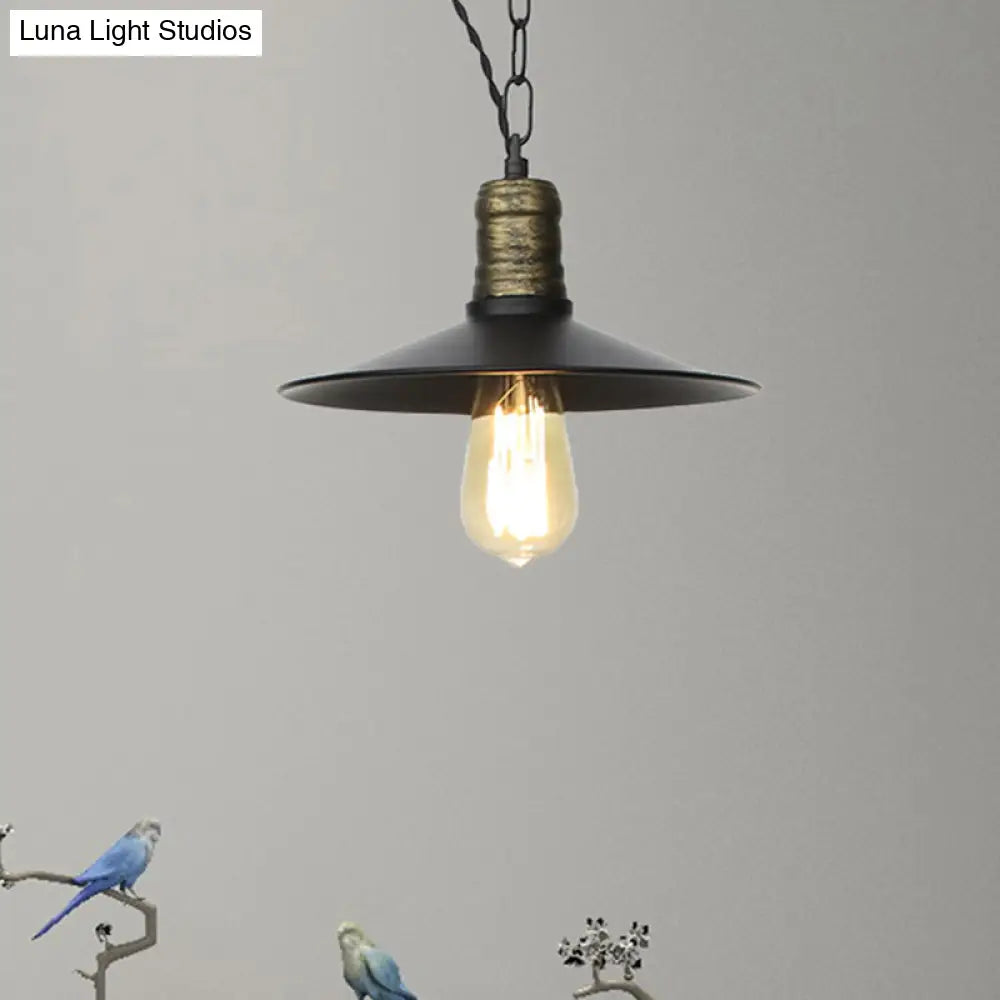 Wrought Iron Black Pendant Light - Retro 1-Light Ceiling Fixture For Living Room (7’/8.5’/10’ Wide)