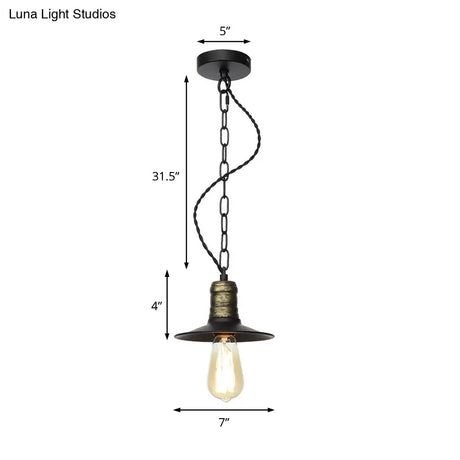 Wrought Iron Black Pendant Light - Retro 1-Light Ceiling Fixture For Living Room (7’/8.5’/10’ Wide)