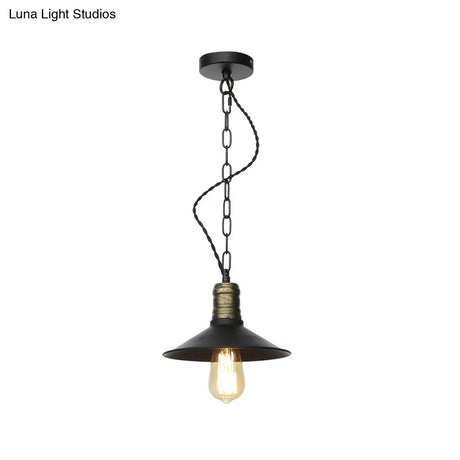 Wrought Iron Black Pendant Light - Retro 1-Light Ceiling Fixture For Living Room (7’/8.5’/10’ Wide)