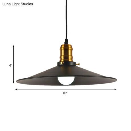 Wrought Iron Industrial Pendant Light - 8.5’/10’ Saucer Shape Black 1-Light For Living Room