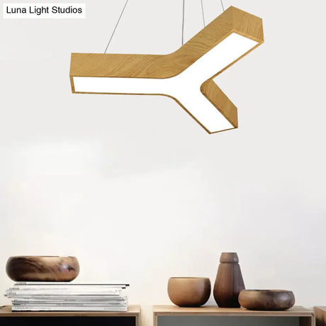 Y-Shaped Led Pendant Lamp With Minimalistic Acrylic Shade Wood / 27.5
