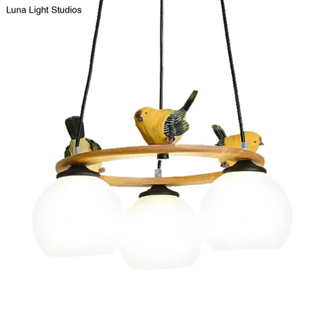 Yellow Bird Globe Chandelier: Modern Design Glass Shade For Living Room Lighting