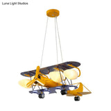 Yellow Cartoon Jet Plane Chandelier Metallic Led Hanging Light For Kindergarten