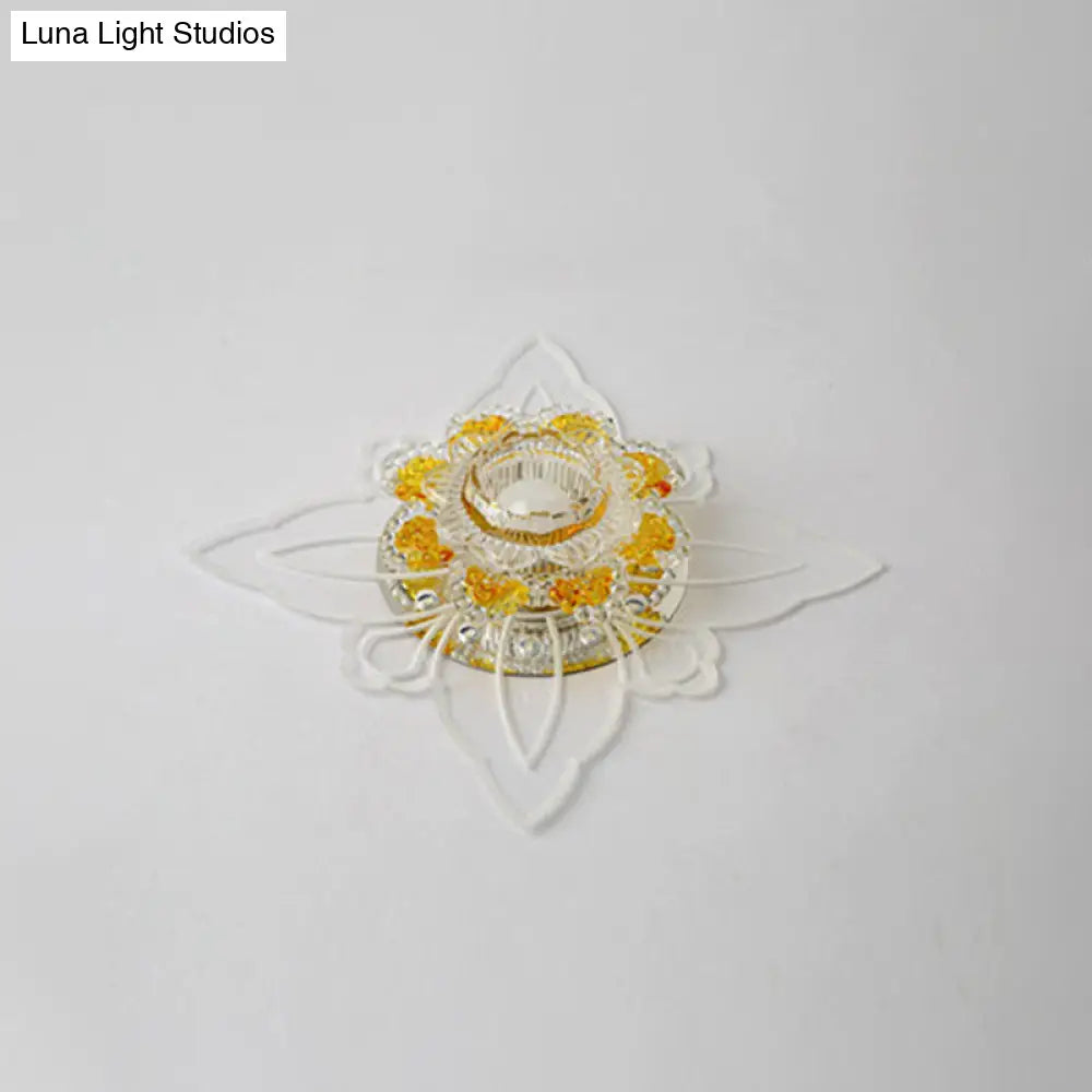 Yellow Crystal Minimalist Led Flush Mount With Floral Shape For Corridors