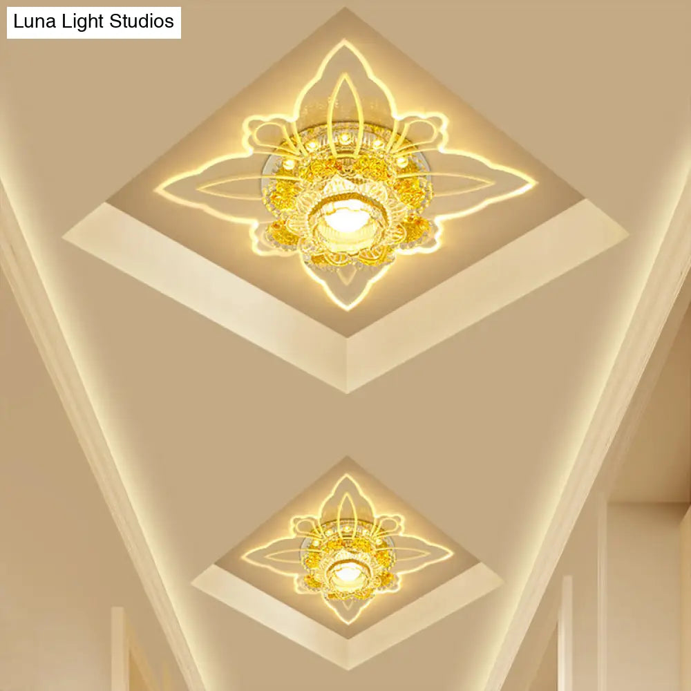 Yellow Crystal Minimalist Led Flush Mount With Floral Shape For Corridors
