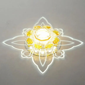Yellow Crystal Minimalist Led Flush Mount With Floral Shape For Corridors / White