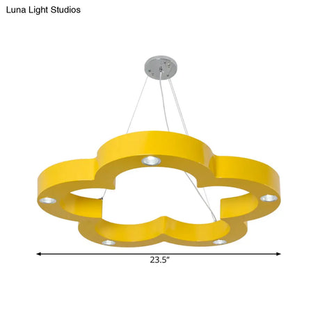 Yellow Flower Led Kids Ceiling Hang Light Fixture With Acrylic Chandelier Shade