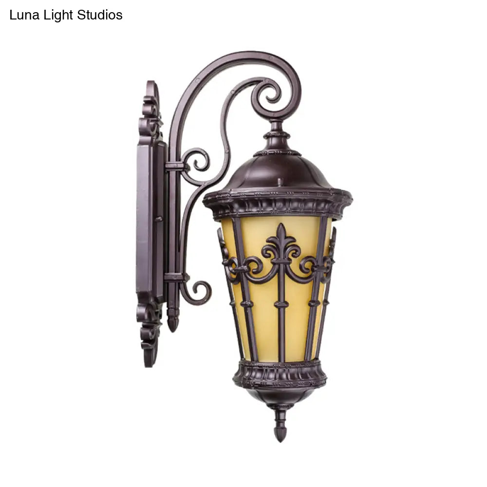 Yellow Glass Lantern Wall Lamp - Outdoor Coffee Single Bulb Lighting Fixture