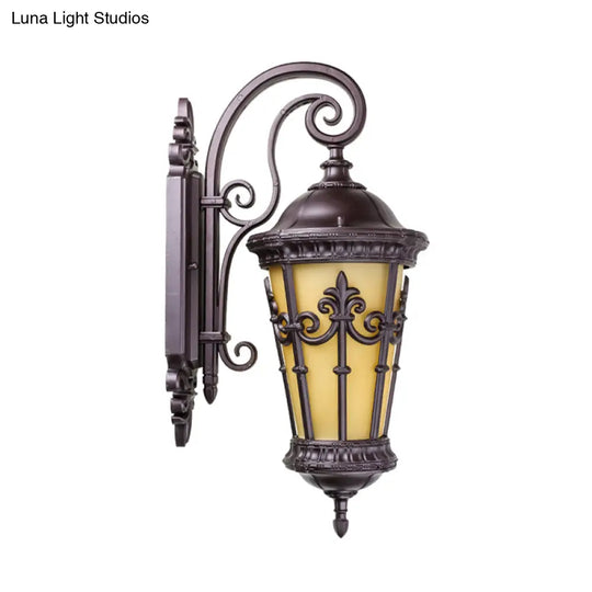 Yellow Glass Lantern Wall Lamp - Outdoor Coffee Single Bulb Lighting Fixture