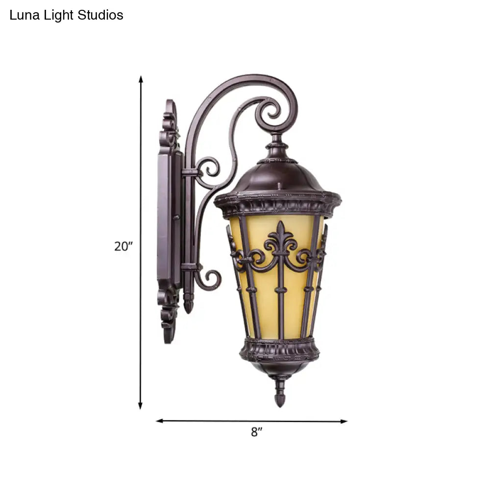 Yellow Glass Lantern Wall Lamp - Outdoor Coffee Single Bulb Lighting Fixture