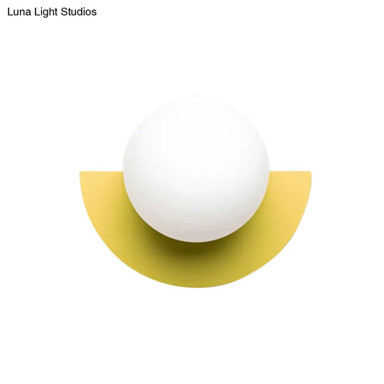 Yellow Half Round Wall Lamp Macaron 1 Bulb Iron Sconce With Opal Glass Shade