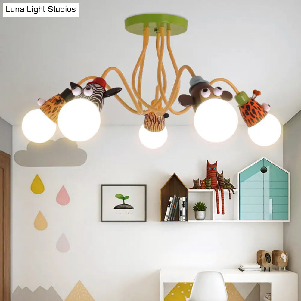 Yellow Octopus Cartoon Metal Ceiling Light With Animal Socket