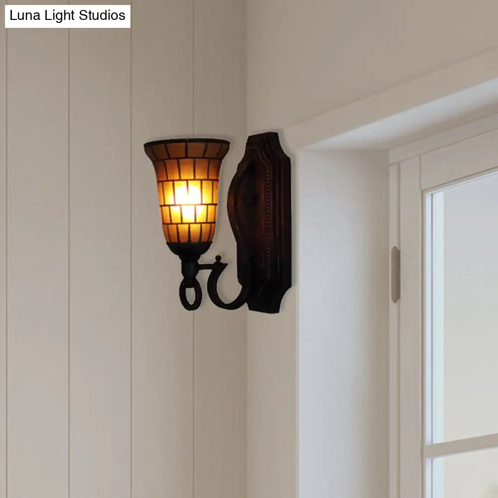 Yellow Retro Loft Glass Wall Light - Slim Bell Sconce For Library Cafe