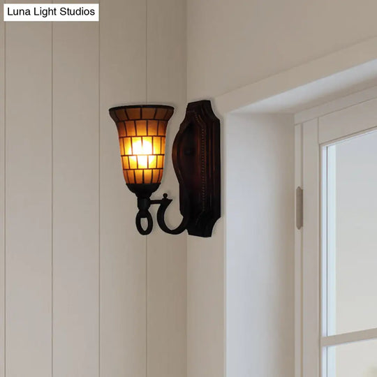 Yellow Retro Loft Glass Wall Light - Slim Bell Sconce For Library Cafe