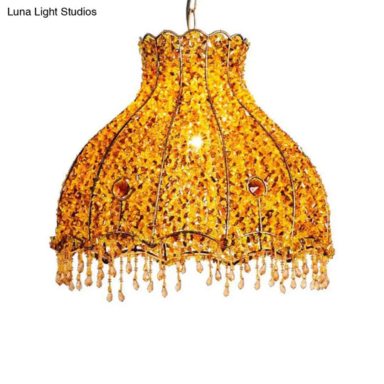 Yellow Scalloped Pendant Lamp - Decorative Metal Restaurant Lighting