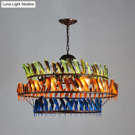 Yellow Traditional Metal Pendant Chandelier - Ring Living Room Light Fixture With 6 Hanging Lights