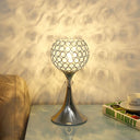 Ylenia - Silver Crystal Inserted Silver Table Light Curved Shape 1 Head Lounge Night Lamp with Half Globe Lampshade