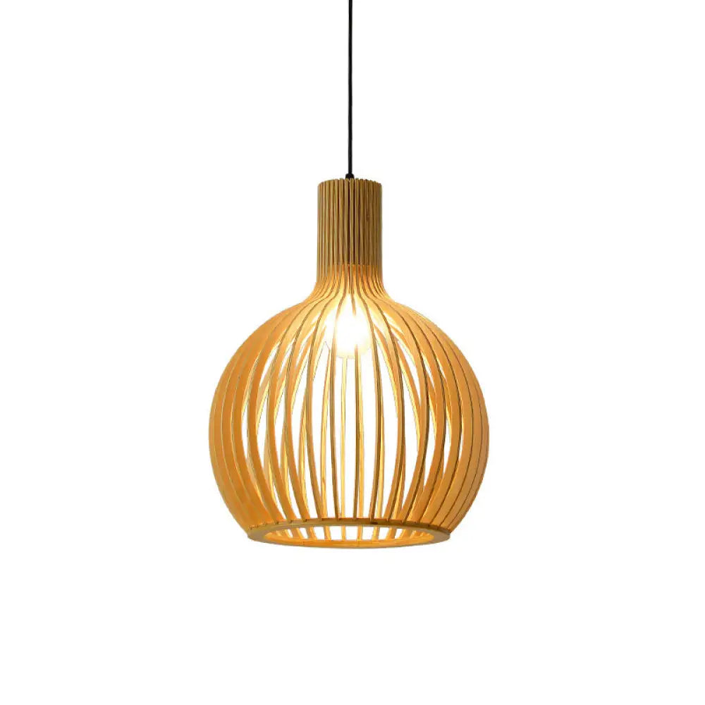 Yvette - Asian Bamboo Flared Pendant Lamp: Beige Hanging Light Fixture / Small C