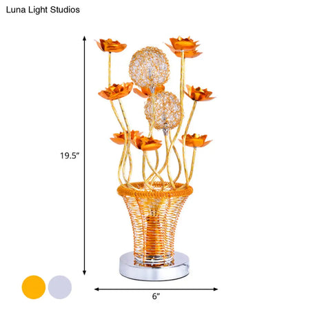 Zoey - Aluminum Basket-Like Desk Light Art Decor Bedside Led Vine Night Table Lamp With Blossom And