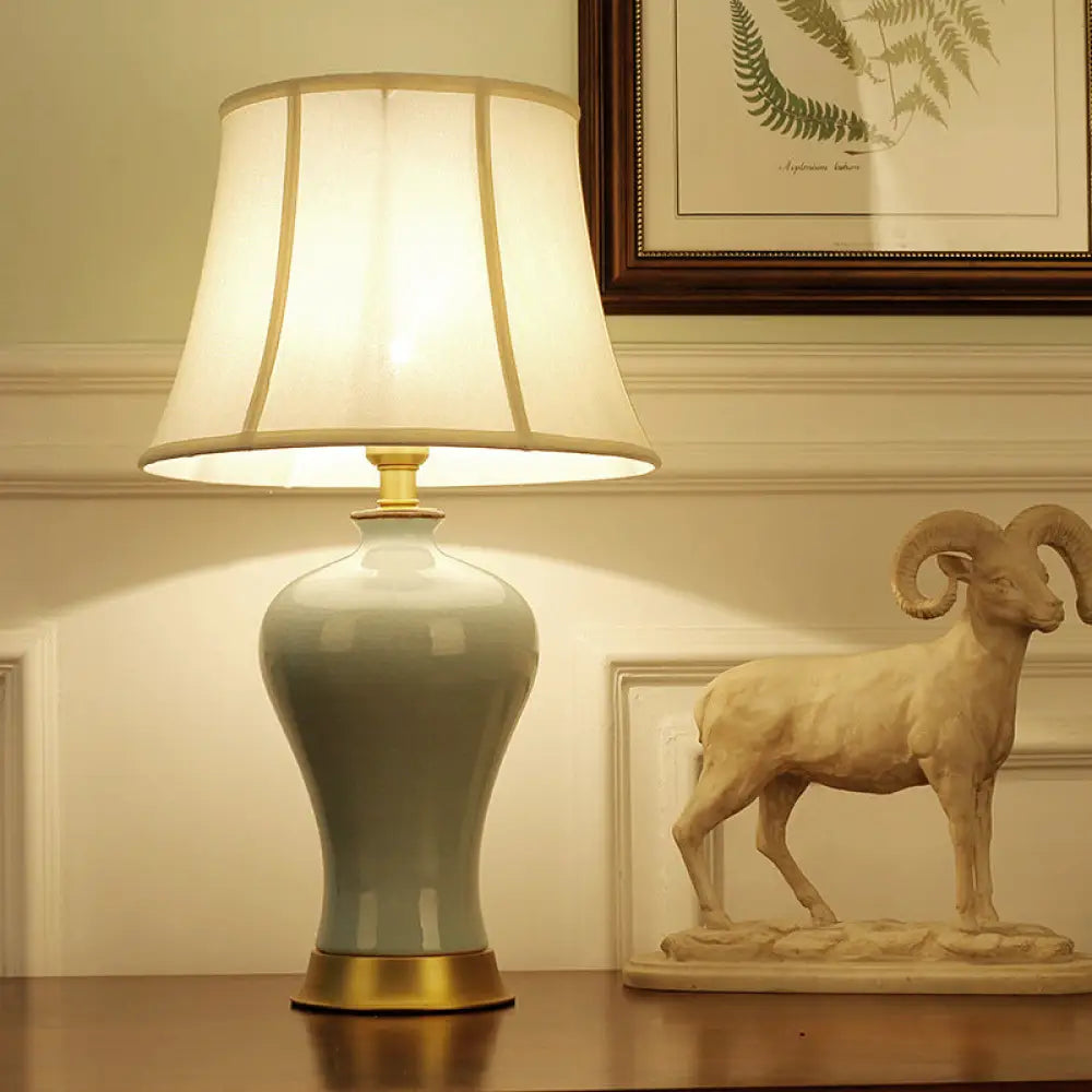 Zoey - Artistic Handmade Urn Shaped Night Light Modern Ceramic 1-Bulb Green/Light Green Table Lamp